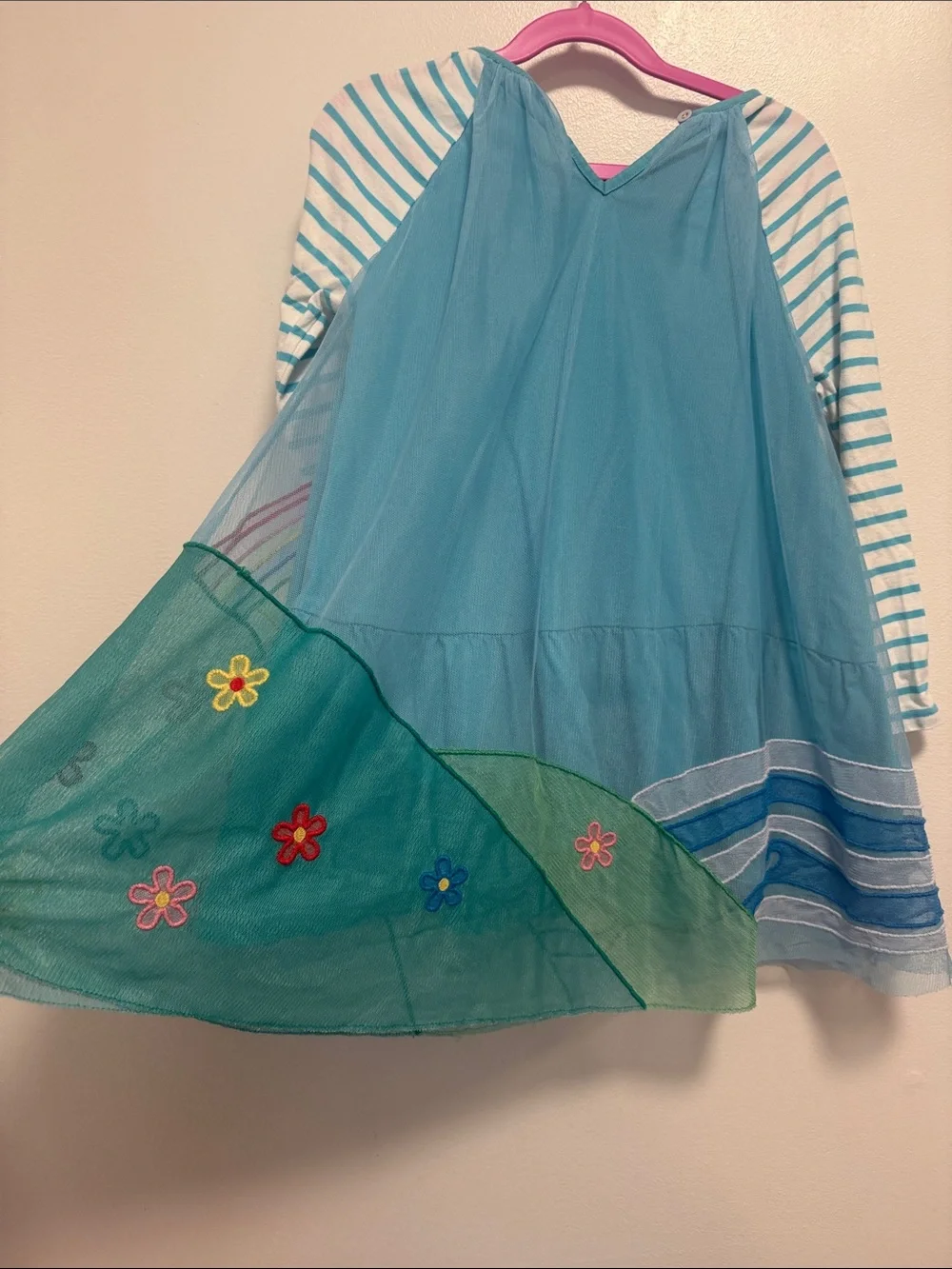 Mini Boden Teal Rainbow & Sun Long Sleeve Dress